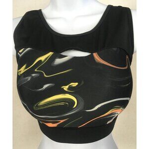 Crane Sports Bra Size XL Black Yellow Orange White Padded Pull On Racer Back